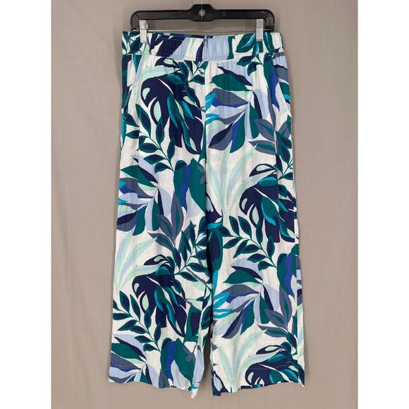 CC California Pants Womens Large Blue Floral Linen Wide Leg High Rise Pockets - Picture 4 of 7